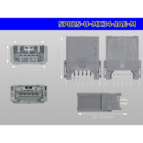 Photo3: ■[JAE] MX34 series 5 pole M connector(Terminal integrated - Straight pin header type)/5P025-U-MX34-JAE-M (3)
