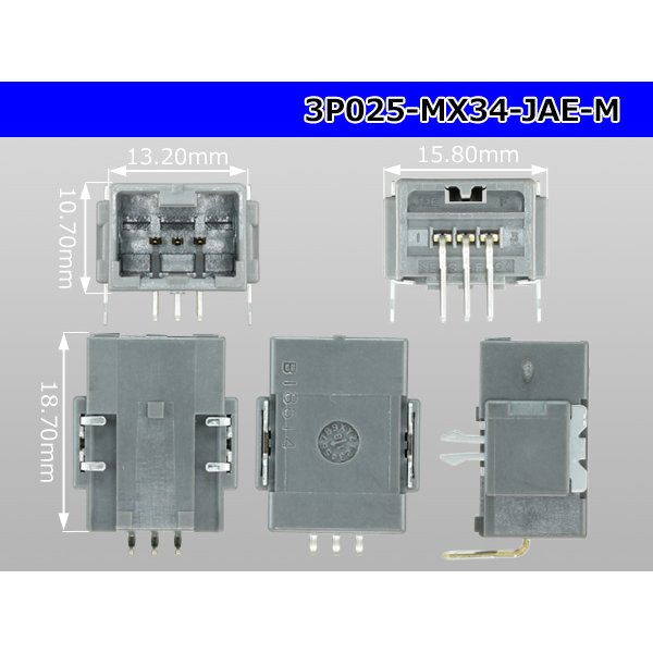 Photo3: ■[JAE] MX34 series 3 pole  Male terminal side coupler - Male terminal integrated type - Angle pin header type (3)