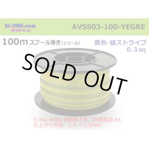 Photo: [SWS]  AVSS0.3  spool 100m Winding 　 [color Yellow & green stripes] /AVSS03-100-YEGRE